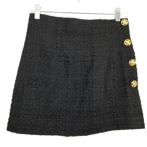 Zara Black Tweed Mini Skirt Gold Button Details - Picture 4 of 9
